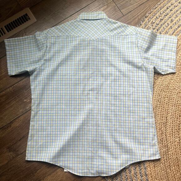 VTG Pearl Snap Stir Ups Western Cowboy Blue Yellow Montgomery Wards Men's Sz XL - Picture 4 of 8